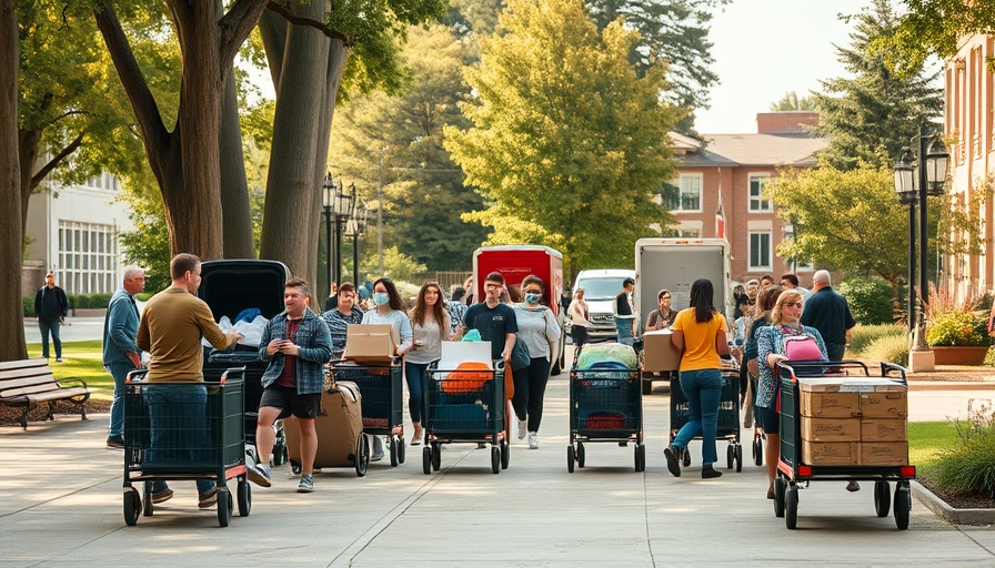 UC Berkeley move-in week with students and carts in sunny campus.