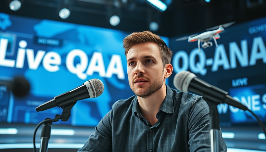 Virtual studio Q&A with host and drone theme.