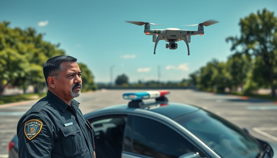 Drones in emergency response with police officer in parking lot.