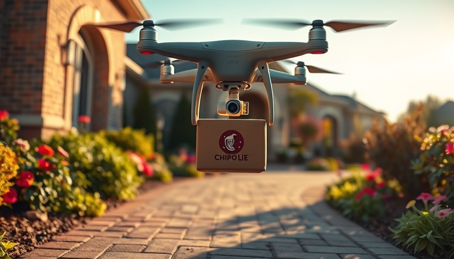 Drone delivering Chipotle package to a house entrance