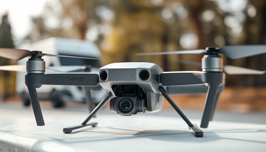 Close-up of a security drone on a white surface, outdoor setting.