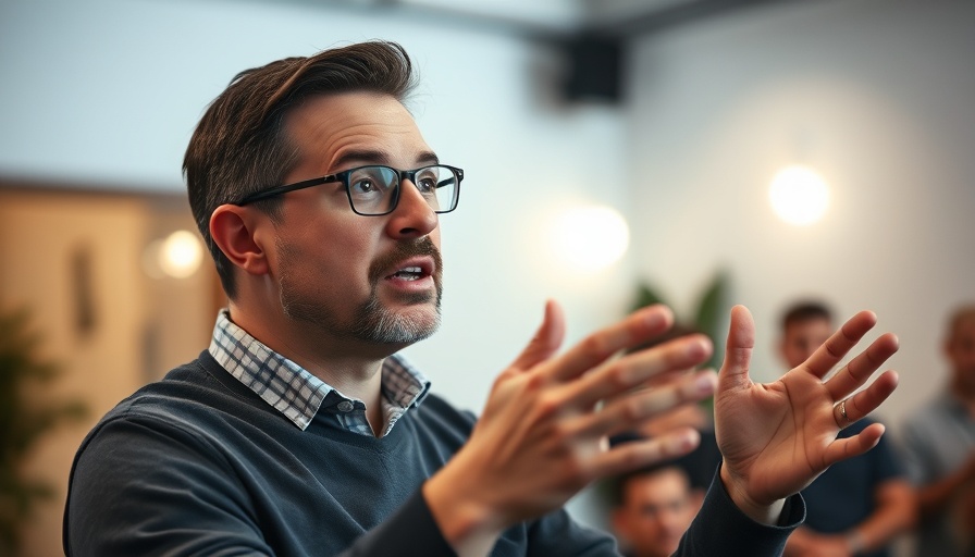 Speaker explaining drone applications in a studio setting.