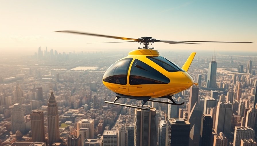 FAA-compliant multi-airport flight corridor with air taxi over cityscape.