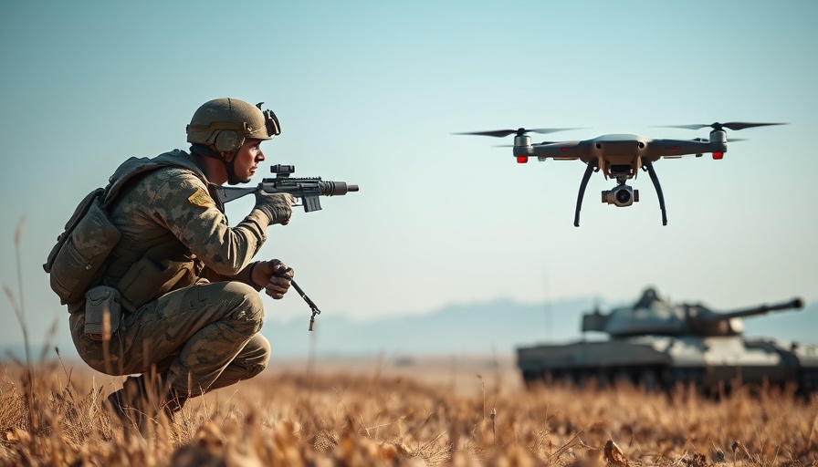 Soldier observing drone near tank in field, Quantum Systems investment in UK drone technology.