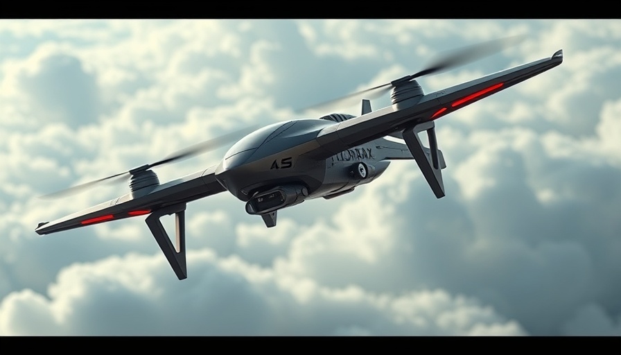Vorax 7 Interceptor UAS drone hovering in cloudy sky