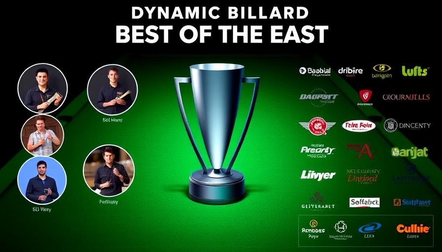 Dynamic Billard Series promotional poster with trophy and player portraits.