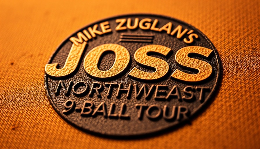 Close-up of Joss NE 9-Ball Tour logo on textured surface.
