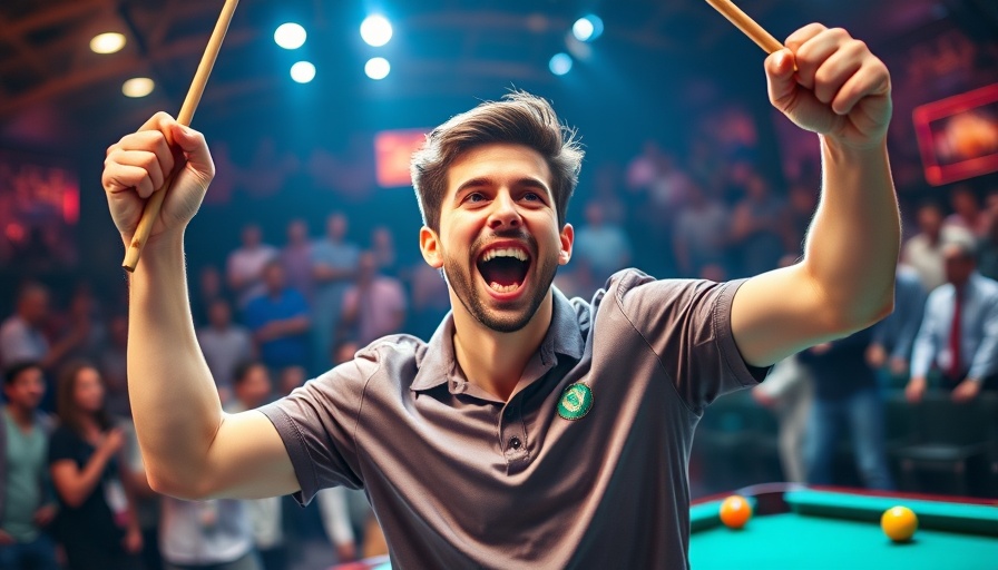 Kamui Vegas Open pool player celebrating a comeback moment.