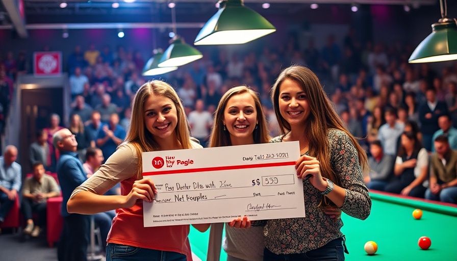 Las Vegas Pro Billiard Series Champions celebrating with prize check.