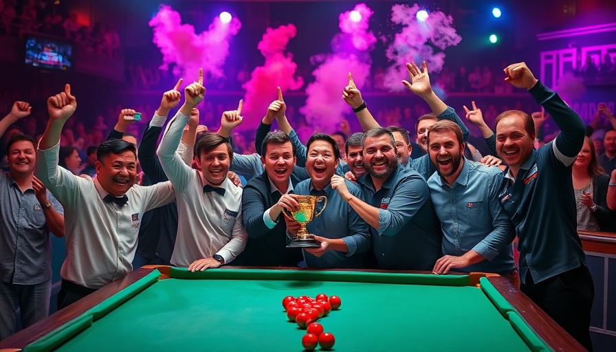 Mosconi Cup winners celebrating with trophy, vibrant atmosphere.