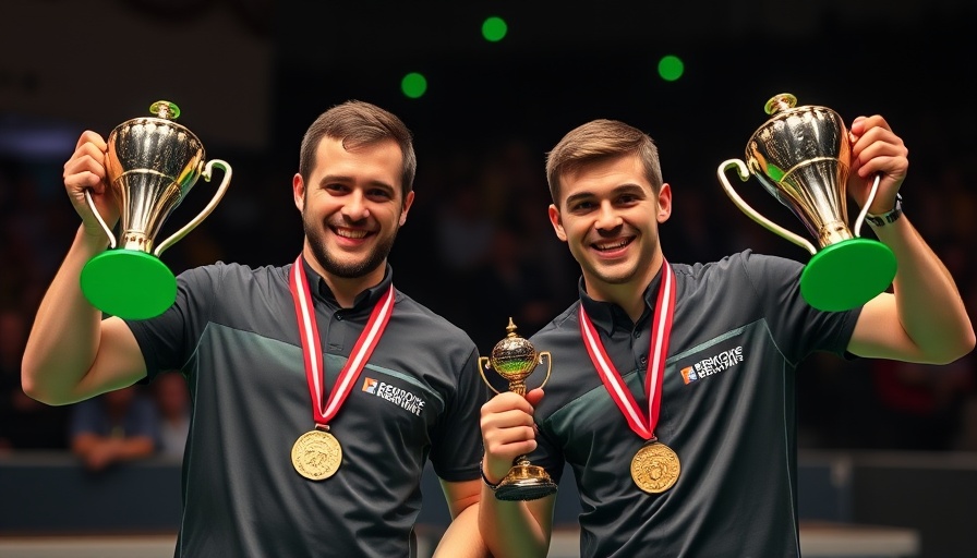 Triumphant German Pool Championships Gold Winners with trophies.