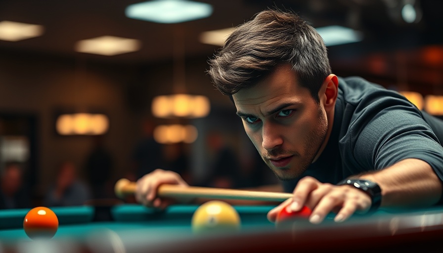 Pool player at Predator European Pool Championships focusing intensely.