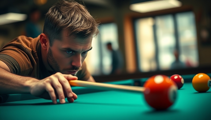 Eklent Kaci intensely focused during a billiards match at the McDermott Open.