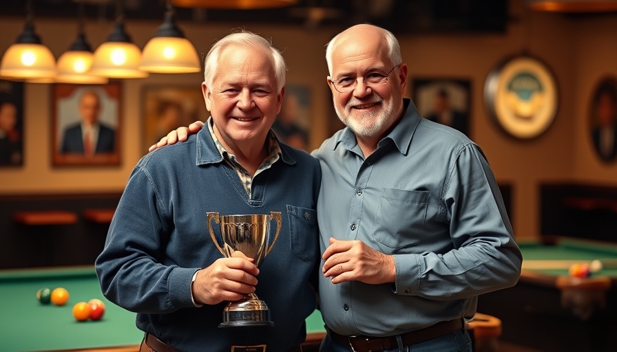 Two men at Stacie Hughes Memorial Tournament holding a trophy.
