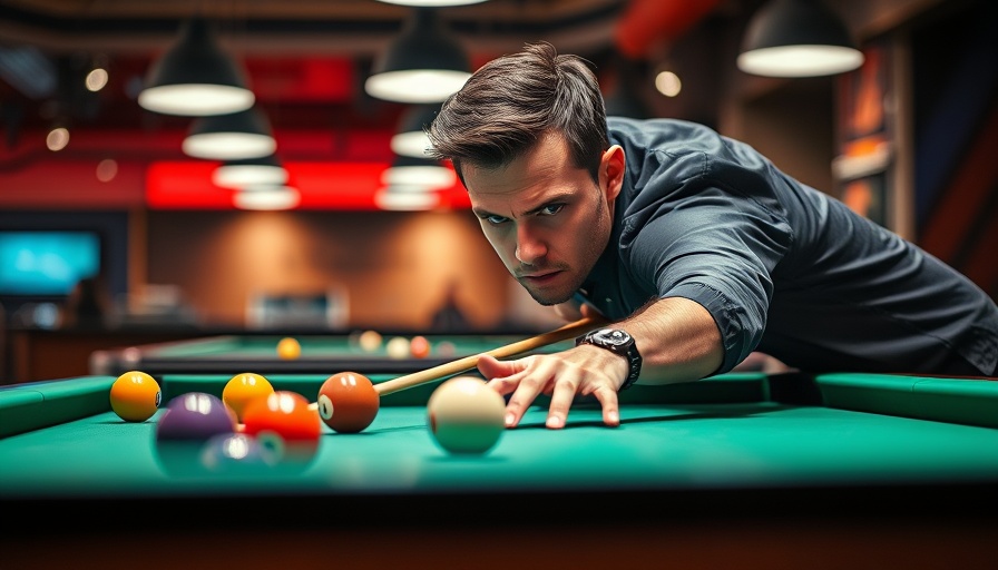 Billiards player focused at Ginky Memorial Billiards Tournament.