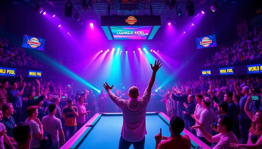 Vibrant World Pool Championship celebration in Saudi Arabia arena.