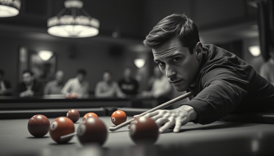 Terrence Lee competing in the Mezz Cue LA 9-Ball Series, displaying focus.
