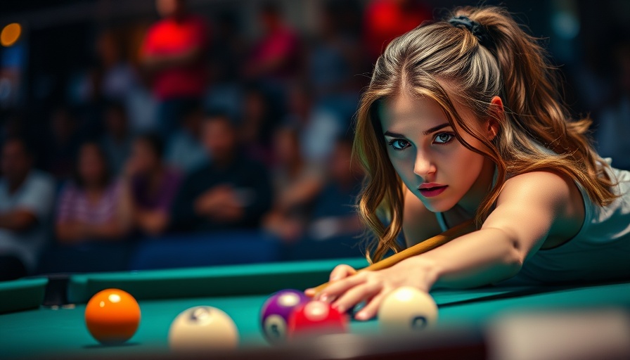 Focused young woman playing in the WPA 8-Ball World Championships.