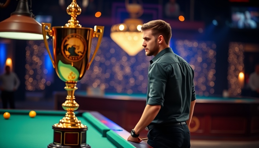 2025 World Pool Championship player walks past trophy on spotlighted stage.