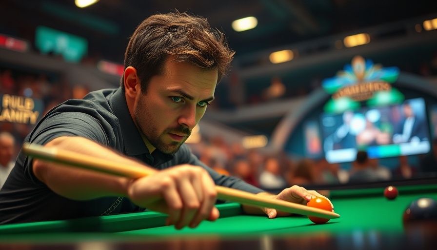 Focused pool player at World Pool Championship, holding cue.