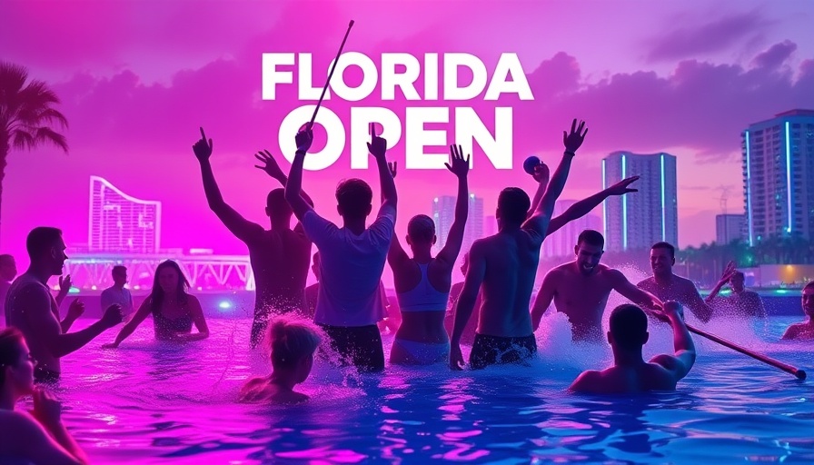 Vibrant Florida Open pool championship poster with athletes.
