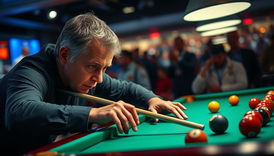 Player aiming in Battle of the Bull semifinals billiards match.