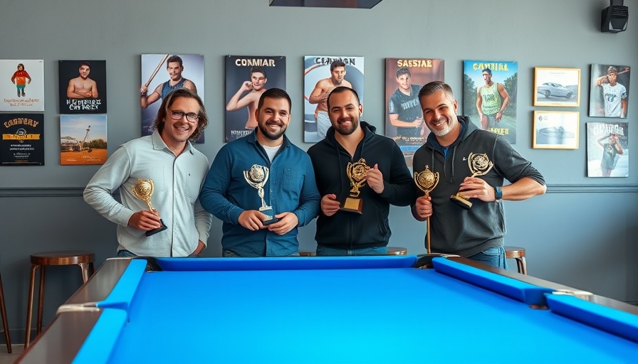 Joe Prince billiards comeback celebration with trophies.