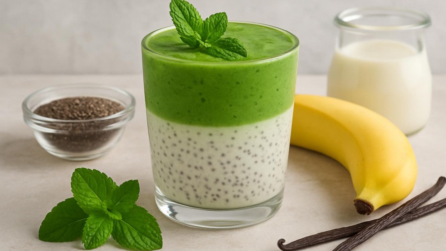 Chia Mint and Vanilla Green Smoothie
