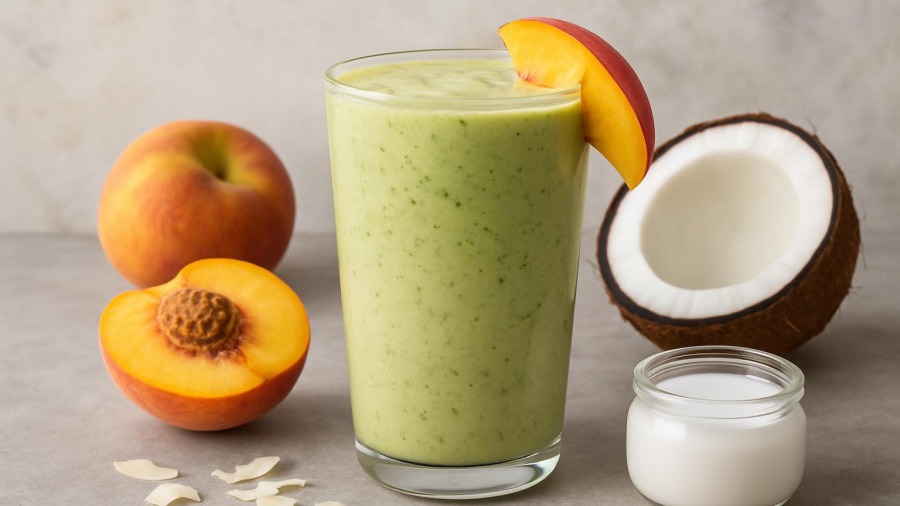 Peach n Coconut Green Smoothie for Under 175 cals