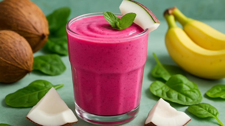 Pink Coconut Green Smoothie (Banana-Less)