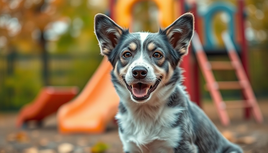 Dogster Photo Contest Winner, a grey and white dog outside with a playground slide.
