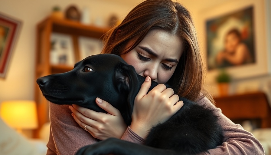 Dog chocolate toxicity concern, woman shows affection towards black dog.