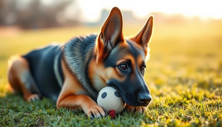 Horry County Search and Rescue K-9s German Shepherd playing with plush toy.