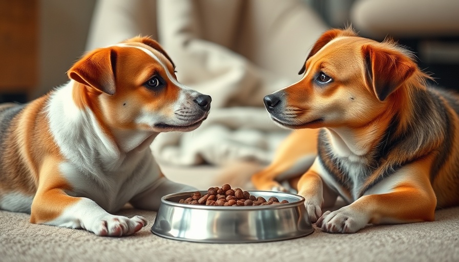 Nutrition for Pregnant Dogs: Two dogs with food bowl indoors.