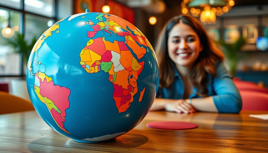 Myrtle Beach news scene with inflatable globe and smiling woman