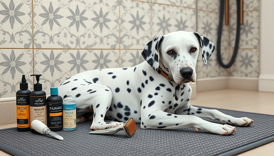 Calm Dalmatian with grooming set for dog owners