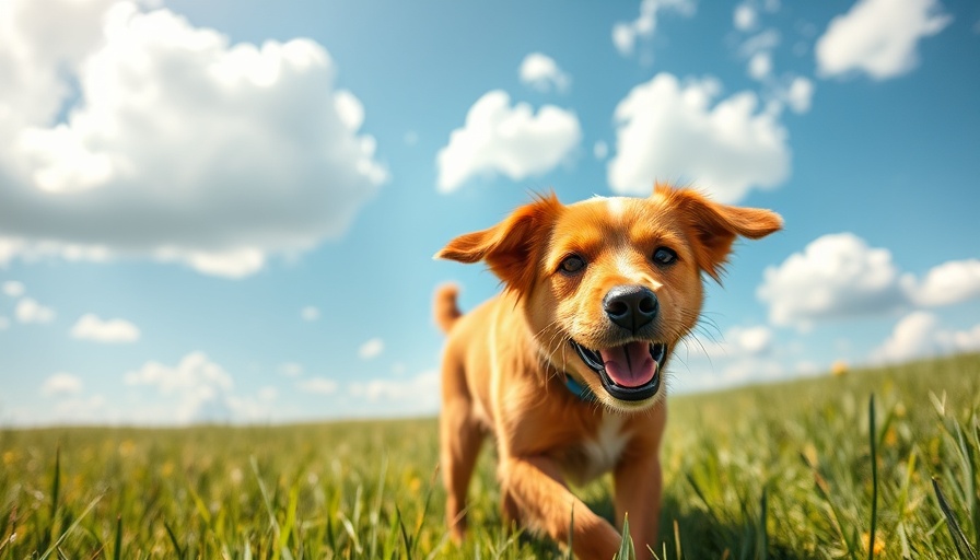 Troublemaker dog exploring a sunny meadow.