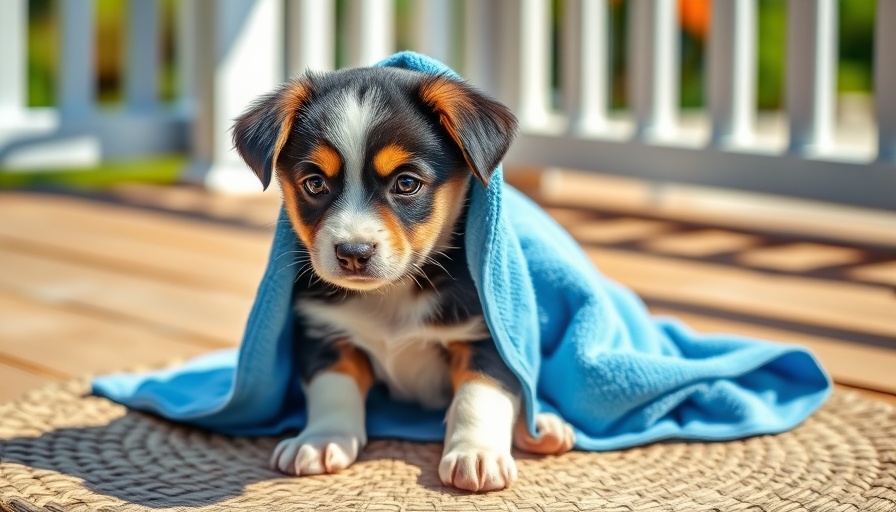 Adorable puppy wrapped in blue towel, when to give a puppy a bath