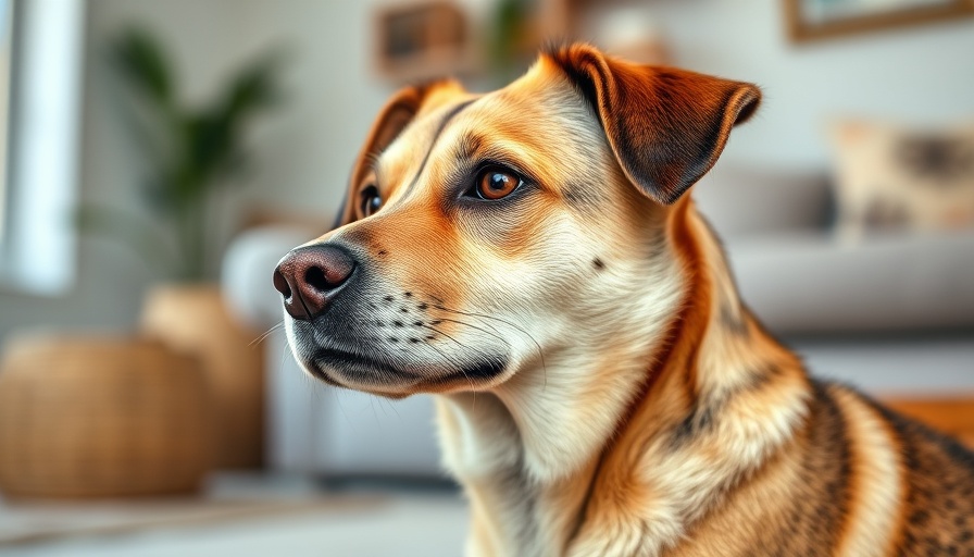Calm mixed-breed dog indoors, illustrating how to train aggressive dogs.