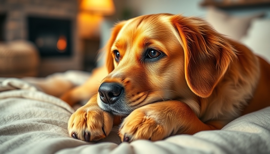 Golden brown dog relaxing with treat - dog care tips for happy healthy pets.