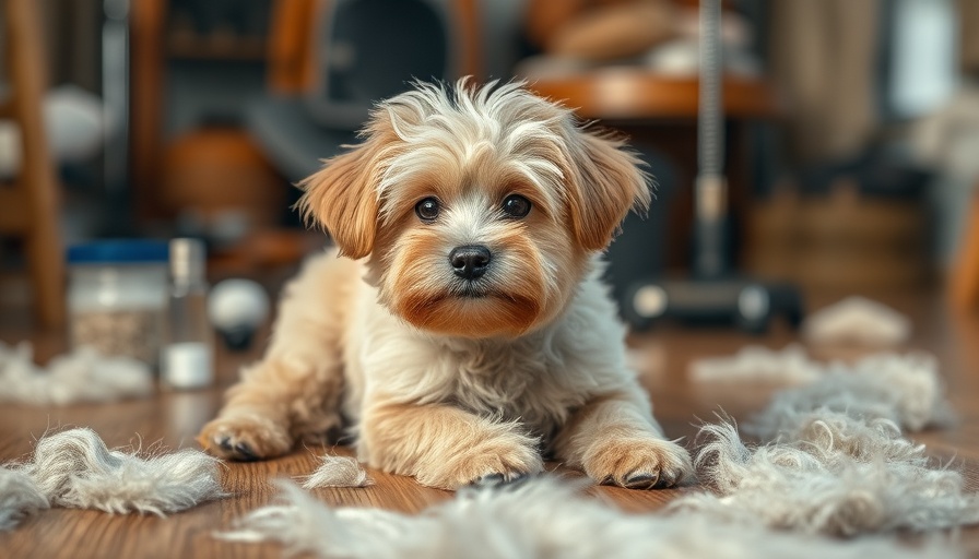 Manage a Moulting Dog: Fluffy dog with scattered fur on floor.