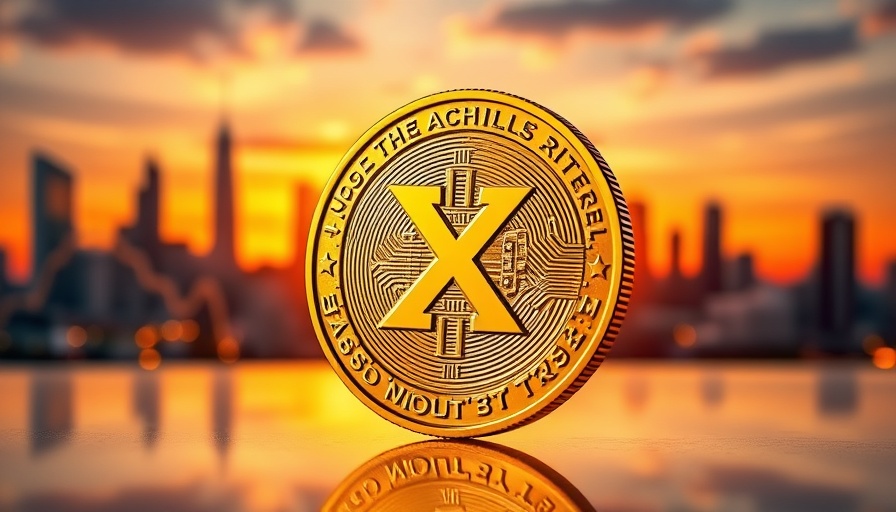 Golden XRP coin with city and stock graph background, symbolizing XRP open interest.