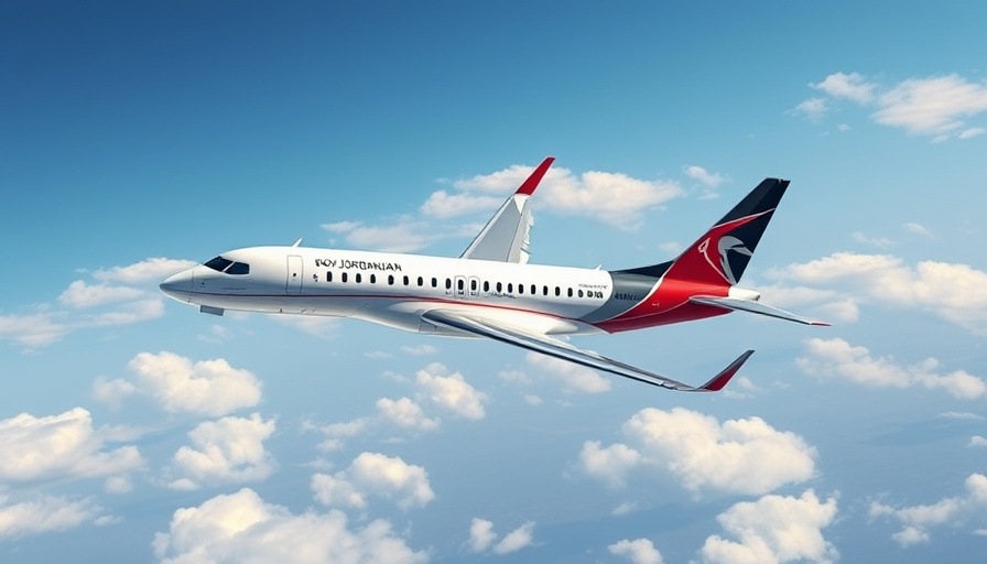 Royal Jordanian aircraft cruising, photorealistic image of aircraft in flight.