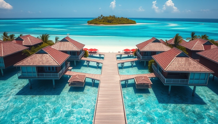 Tropical overwater bungalows with turquoise sea at luxury resort.