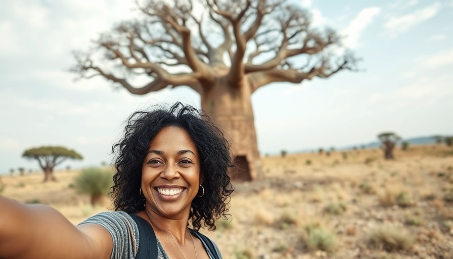 Woman enjoying Madagascar travel experiences with baobab tree