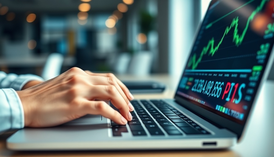 Hands typing on laptop with digital stock market data overlays, stock market action Thursday.