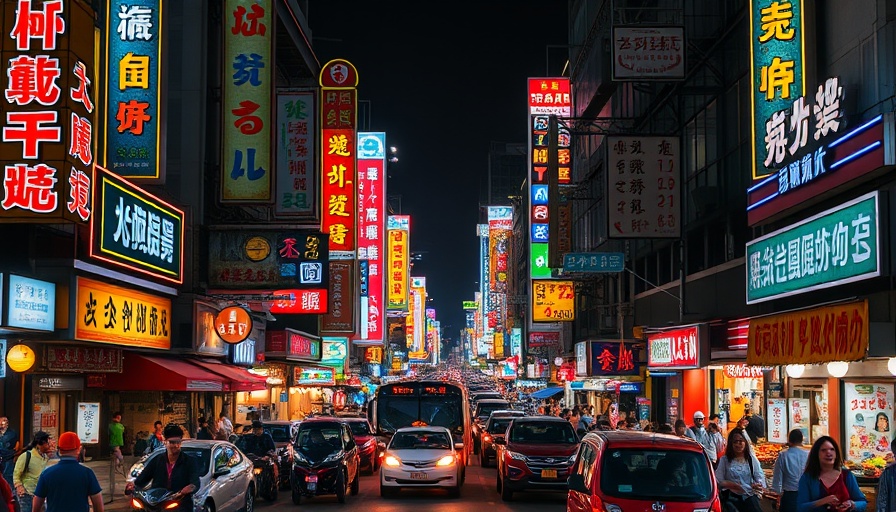 Bustling Bangkok street with neon lights and traffic, perfect for Indian Travelers International Getaways.