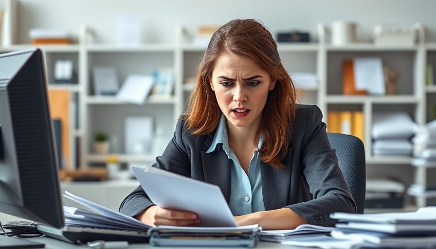 Preventing burnout: Overwhelmed woman at desk with office tasks.
