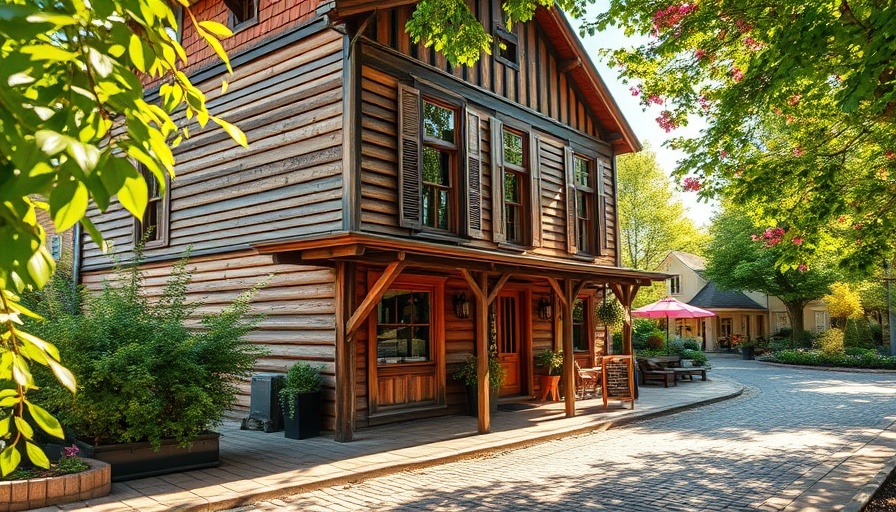 Vintage wooden building with classic architecture under clear sky.