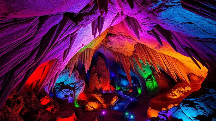 Ishigaki Island cave with lights and stalactites, showcasing day trip attractions.
